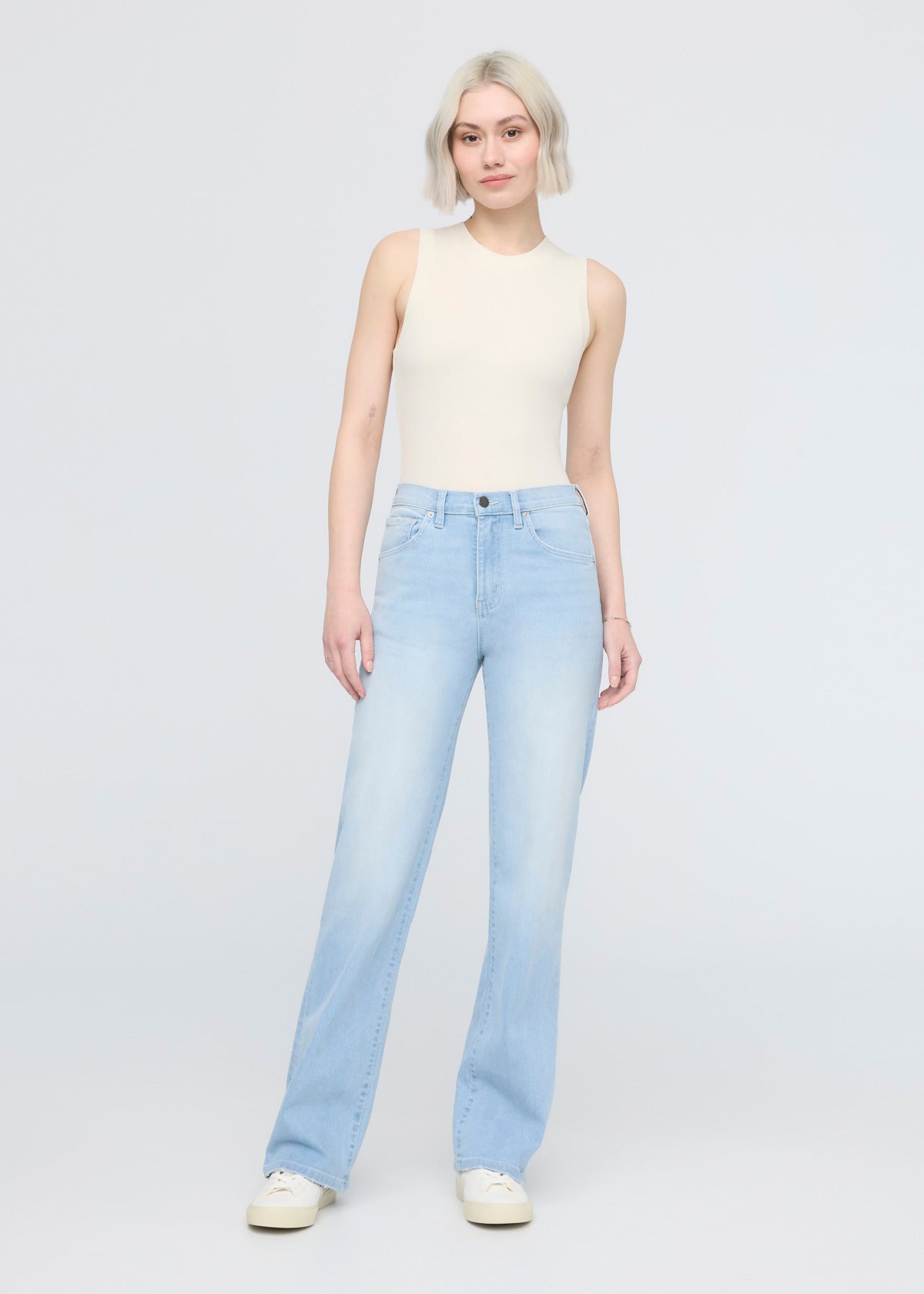 womens sun faded blue high rise straight jeans full body