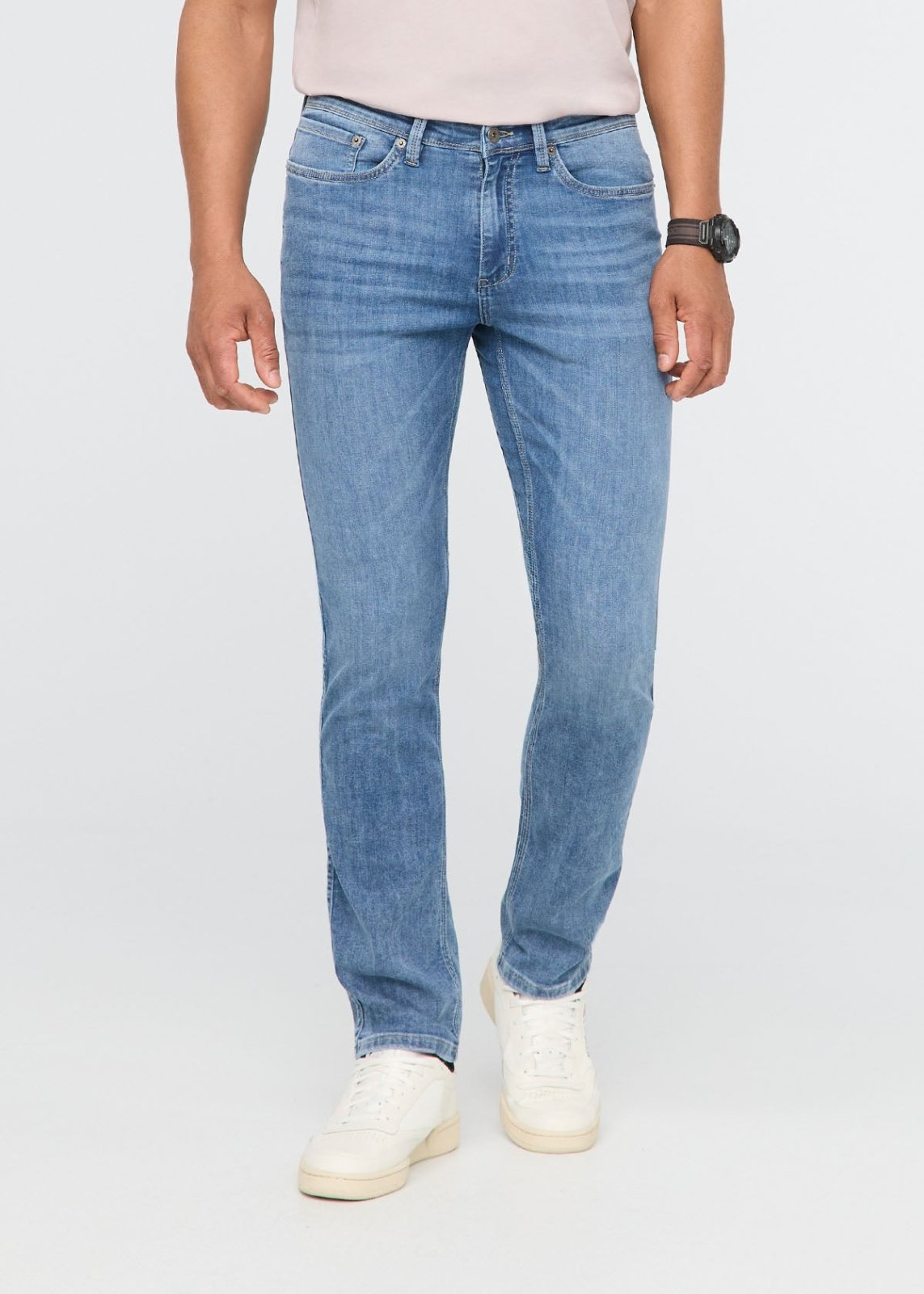 mens performance denim lite slim straight slate indigo front