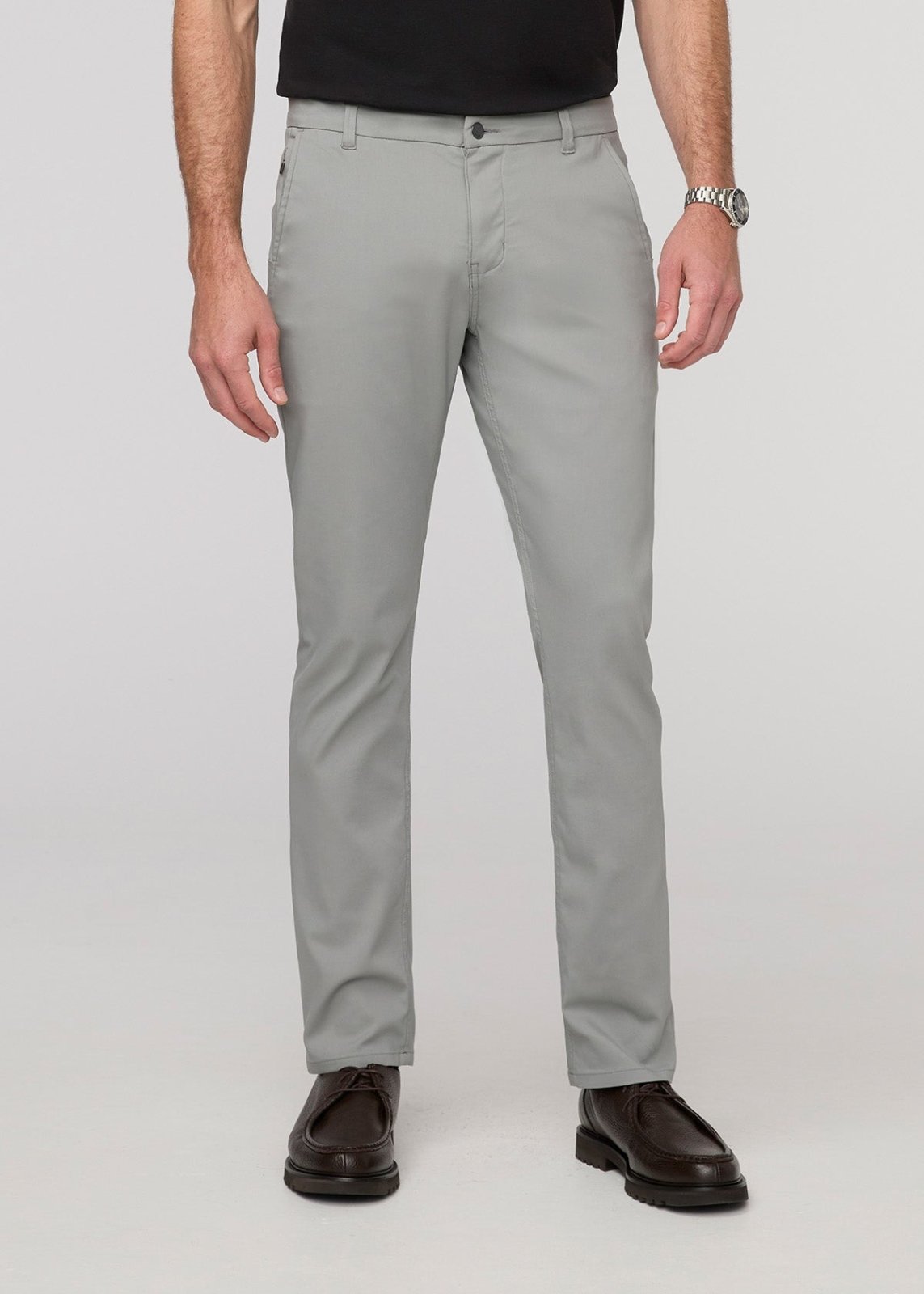 Men's Grey Slim Straight Fit Stretch Trouser Front