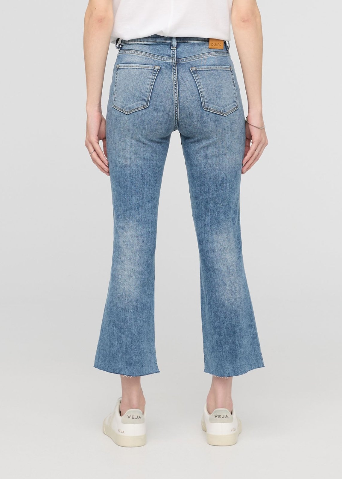 Performance denim kick flare beach blue back