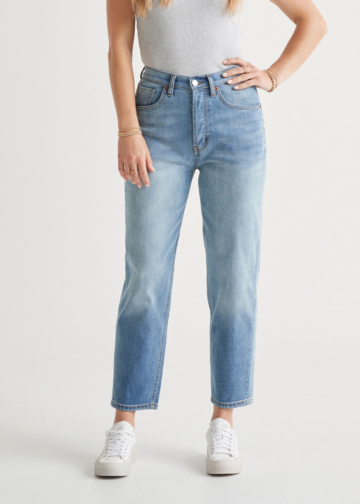 womens midweight denim high rise curve blue jean front