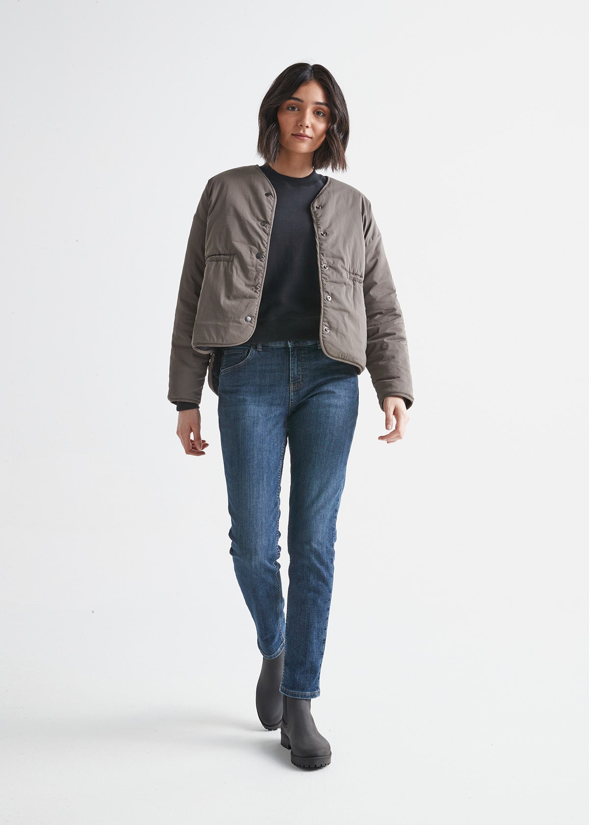 womens blue relaxed fit stretch fleece-lined jeans full body styled