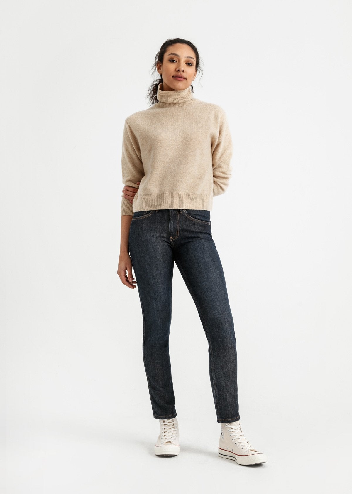 womens dark wash slim straight fit warm stretch jeans full body