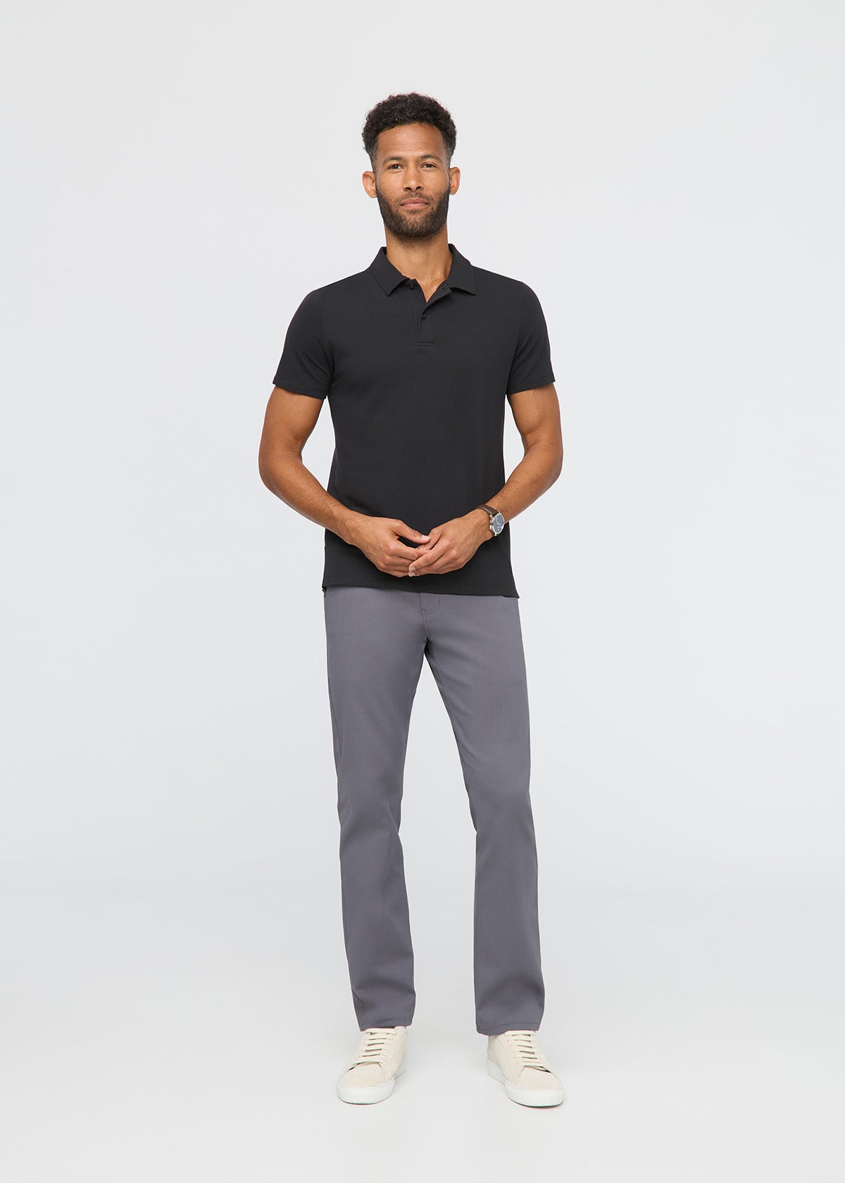mens breathable black polo full body