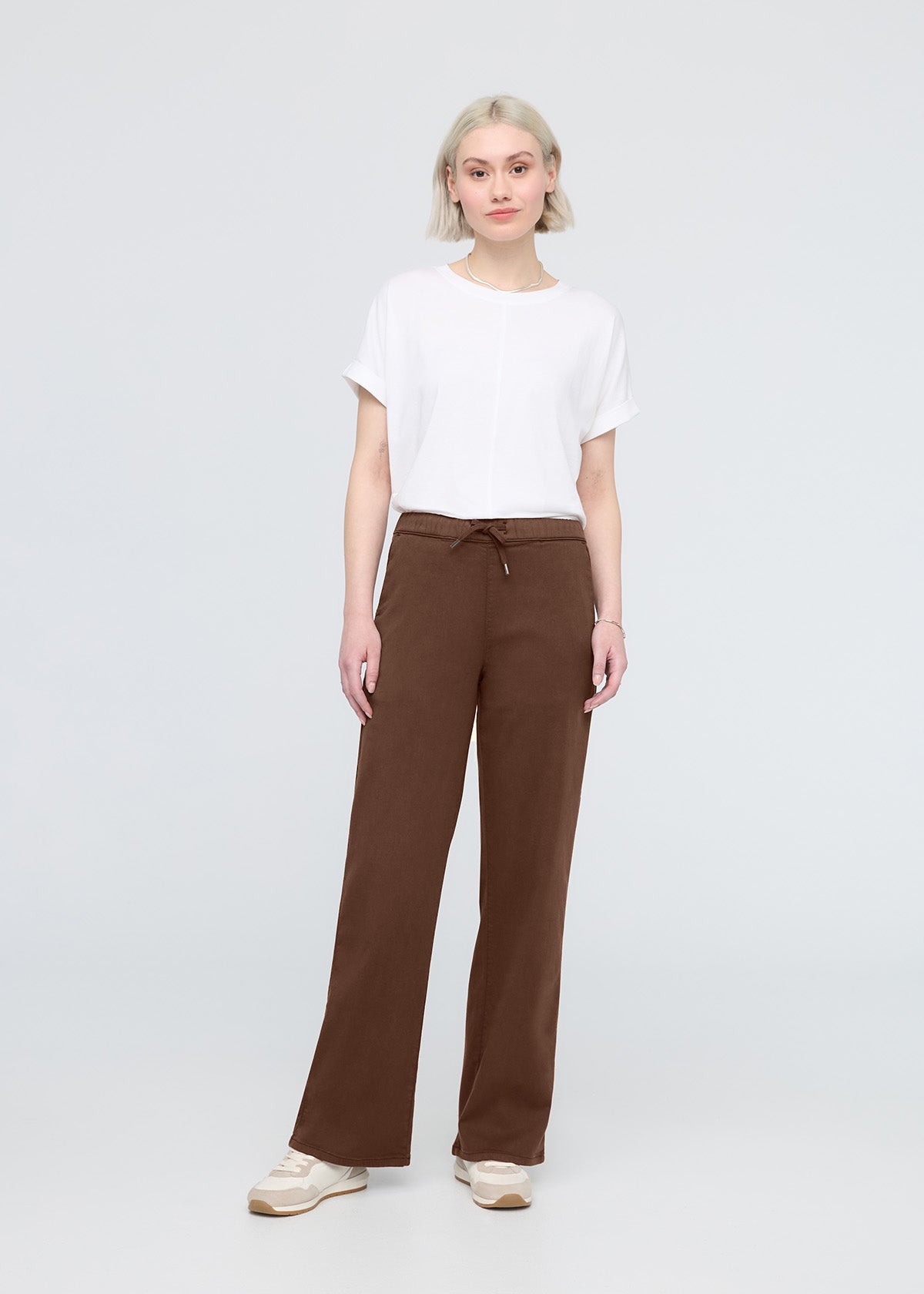 womens deep taupe wide leg sweat pant full body
