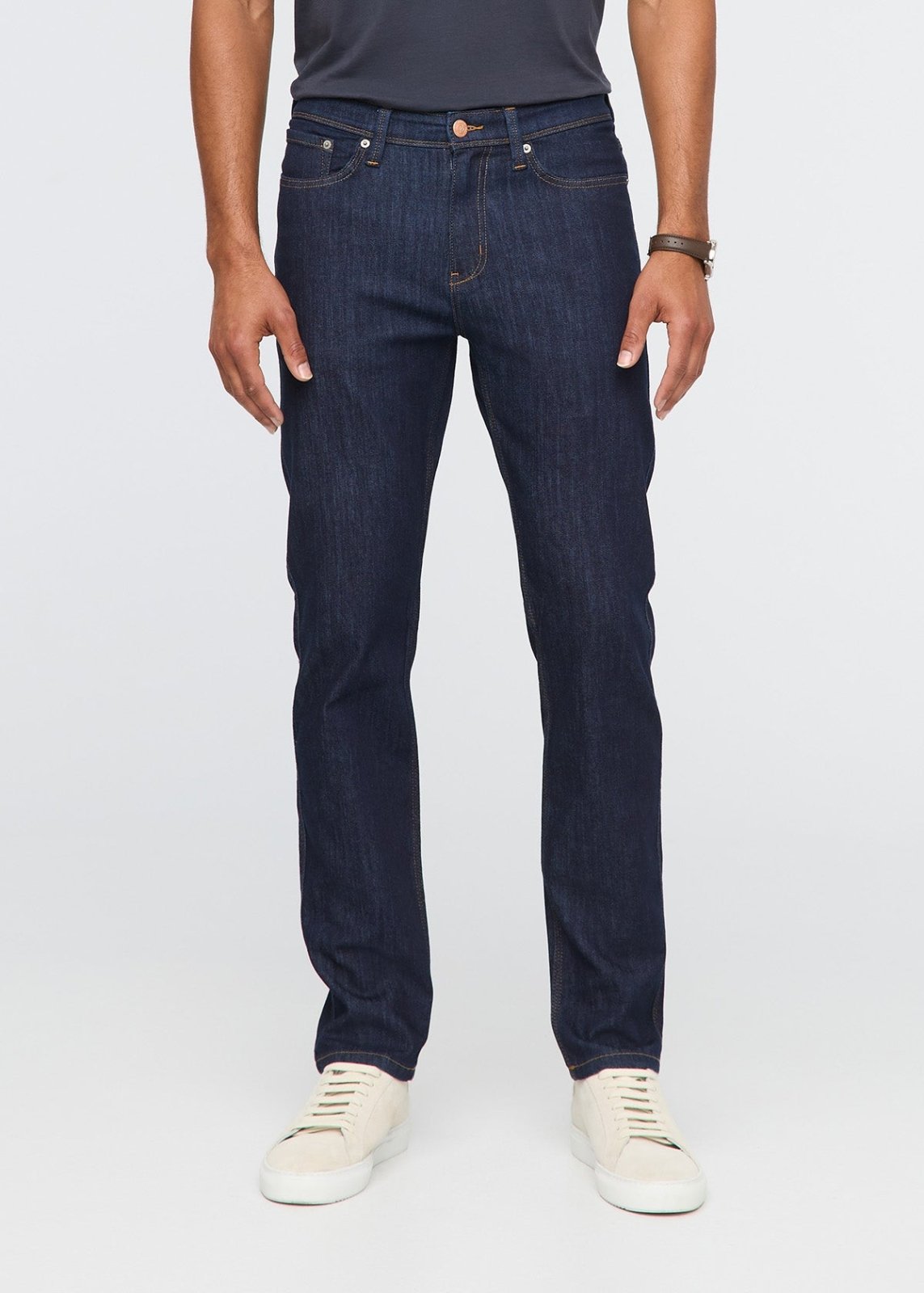 mens dark blue slim fit stretch jeans front