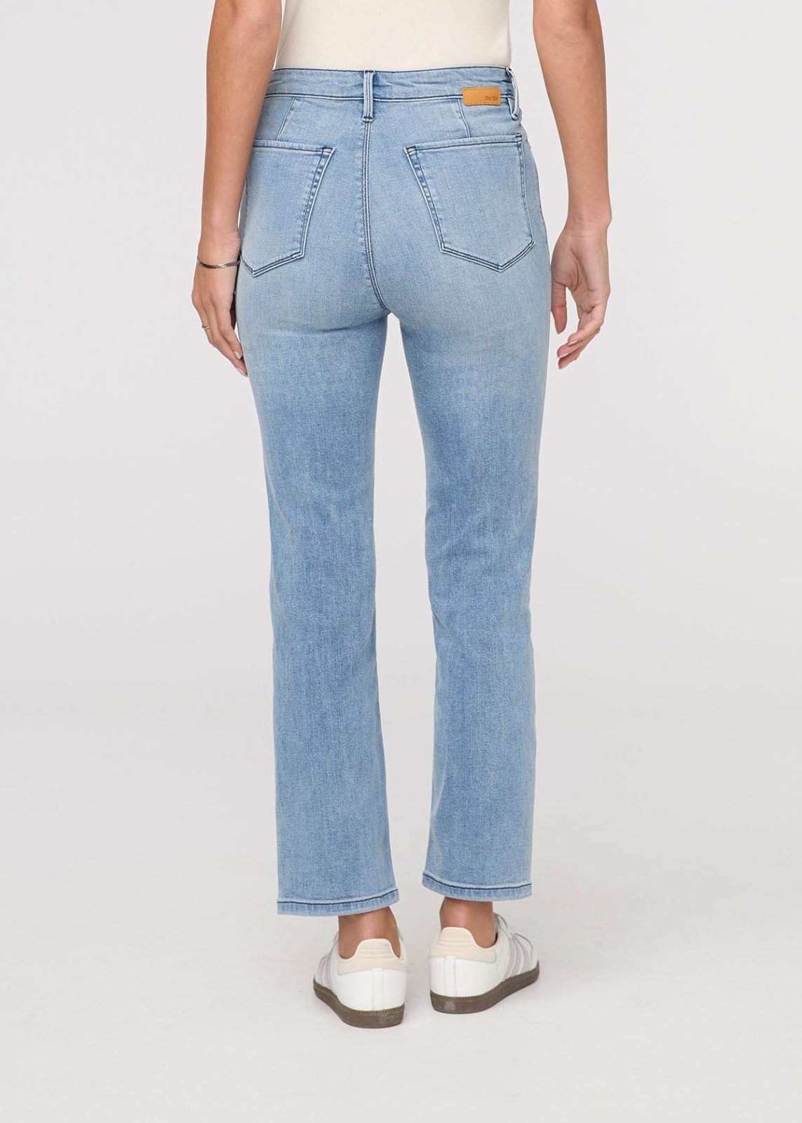 womens no sweat denin mystic blue slim straight jeans back