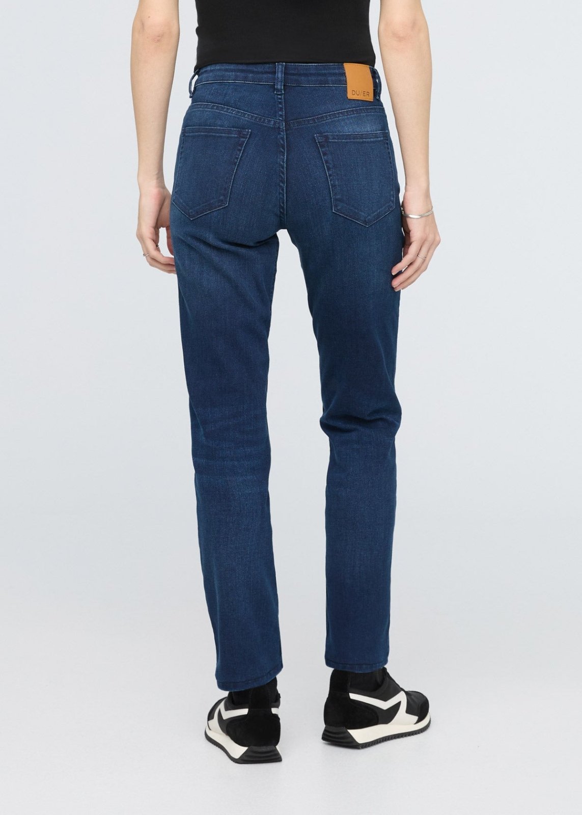 womens deep sea blue relaxed fit stretch jeans back