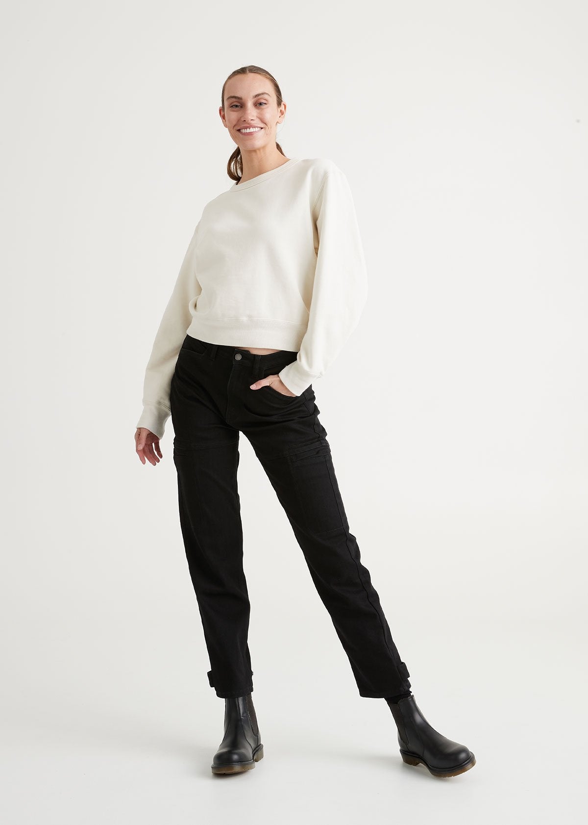 women's black relaxed fit waterproof membrane stretch jeans full body