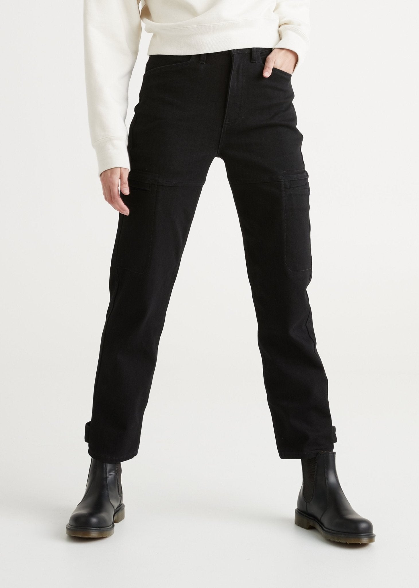 women's black relaxed fit waterproof membrane stretch jeans front