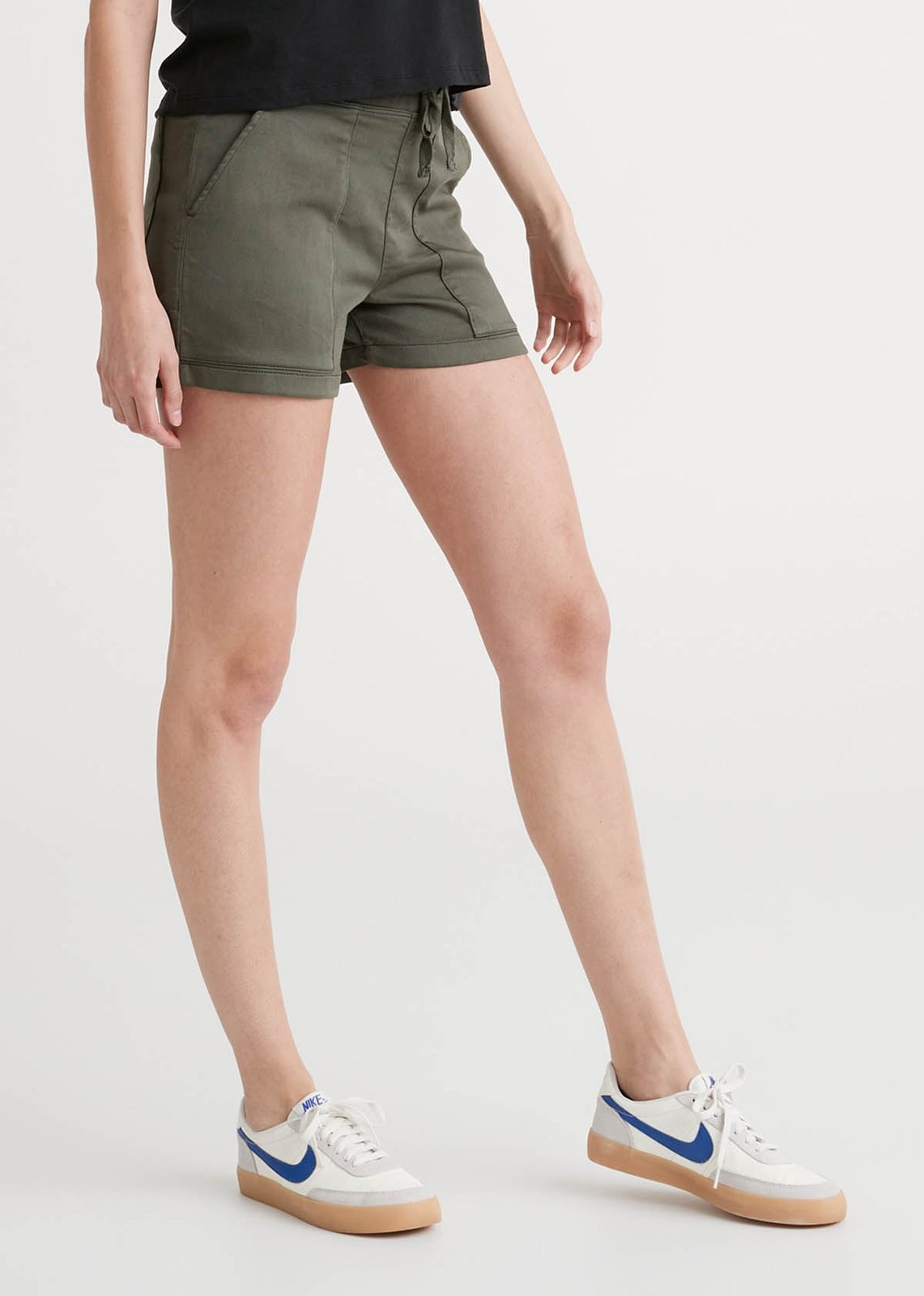 womens green stretch sweat short side