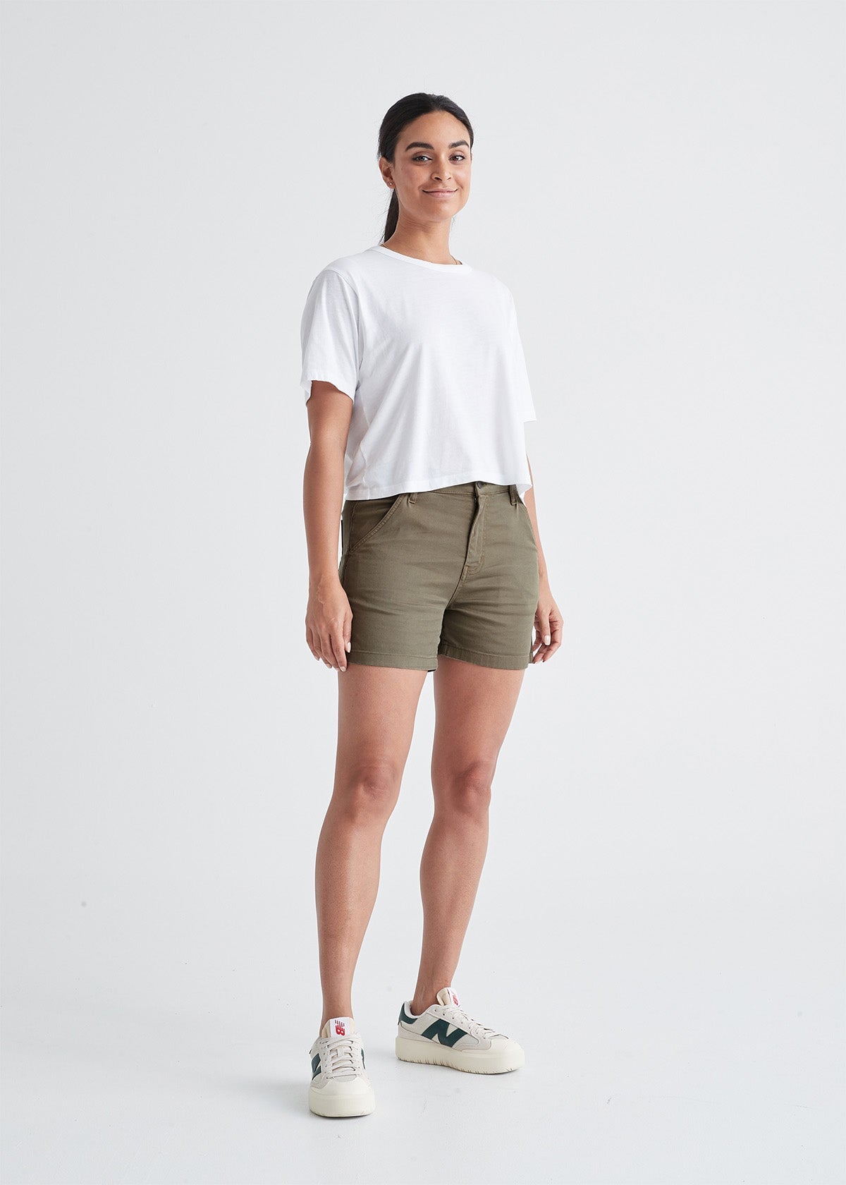womens olive stretch utility short full body